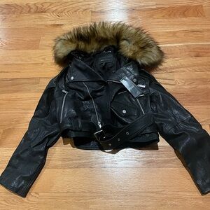 NWT BCBG leather bomber jacket ..Firm on price reduced already